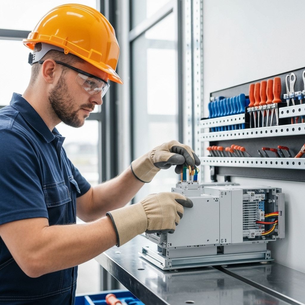 Professioneller Elektriker bei modernen Elektroinstallationen